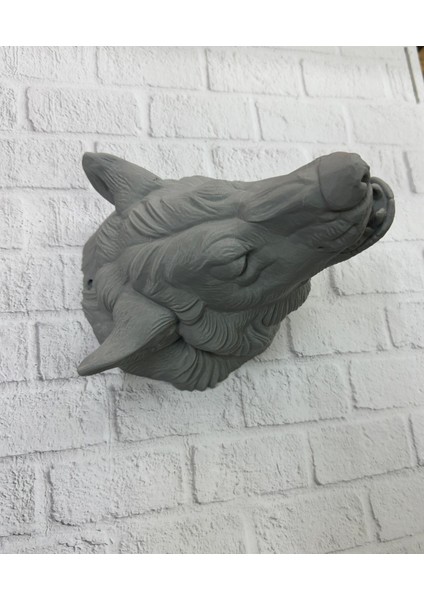 Gri Kurt Başı Figürü Duvar Tipi Dekoratif Heykel Hediyelik - MCT8126-5145 fırsatları
