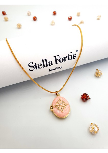 Mine Detaylı Kapaklı Madalyon Kolye – Altın Renk Yılan Zincir