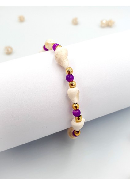 🐚 Doğal Deniz Kabuğu Kadın Bileklik | Altın Detaylı