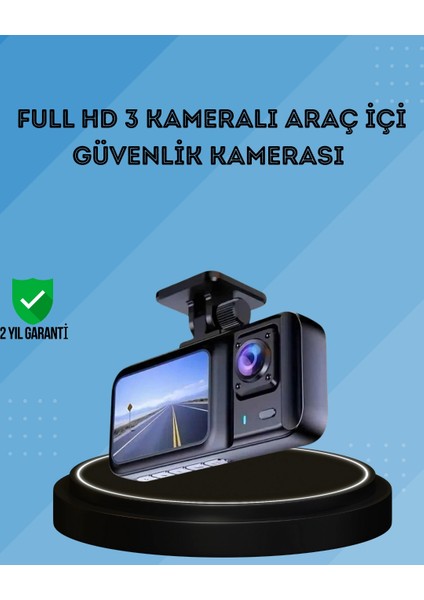 Bfs 360° Kapsama Sahip Full Hd Araç Kamerası 3’lü Kayıt Gece Görüşlü Dashcam