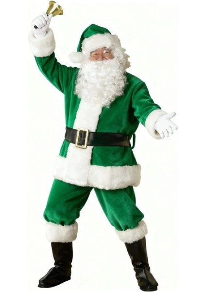 Koyu Yeşil Noel Baba Kostümü Yetişkin