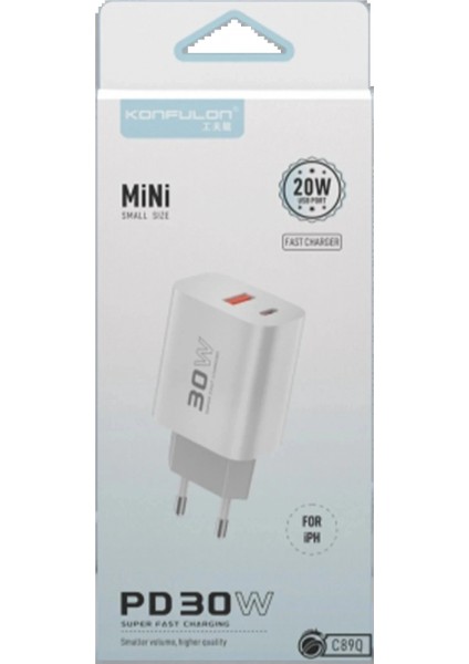 Ieg C89Q 1 Adet 30W Type-C ve 1 Adet 22.5W USB Çıkışlı Ekstra DL48 1m USB To Lightning Kablolu Pd Şarj Cihazı - Beyaz fırsatları