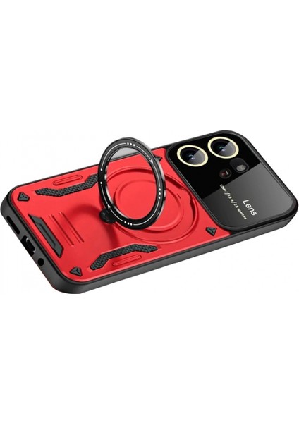 Vivo Y16 Kılıf Joy Lens Standlı Kapak - Kırmızı modelleri