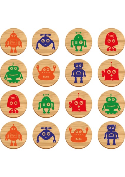 Kahverengi Ahşap Robotlar Hafıza Oyunu, Eğlenceli ve Öğretici Zeka Geliştirici