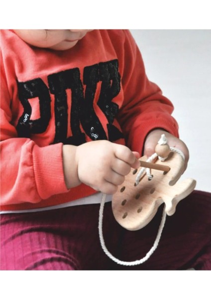 Ahşap Kirpi ve Elma Ip Geçirme Eğitici Oyuncak Seti, Montessori Tavsiye