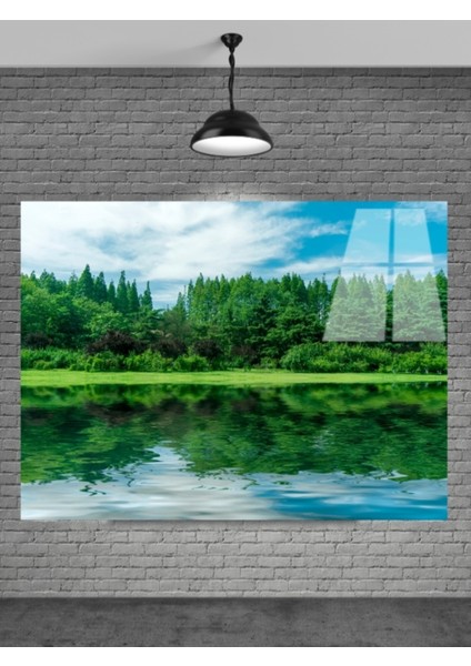 Göl ve Orman Manzarası Cam Tablo