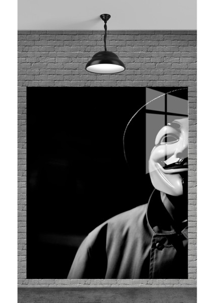 Muhteşem Beyaz Maskeli Adam Temperli Cam Üzerine Tablo Sevgilinize Yılbaşı Hediye