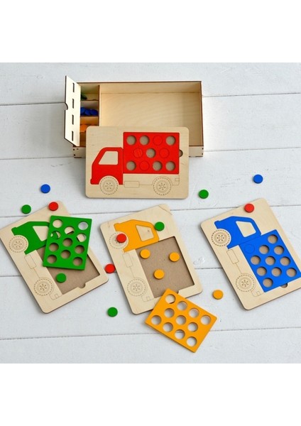 Renkli Ahşap Kamyon Modeli Eğitici Oyunu, Çocuklar Için Renk Keşfi Seti
