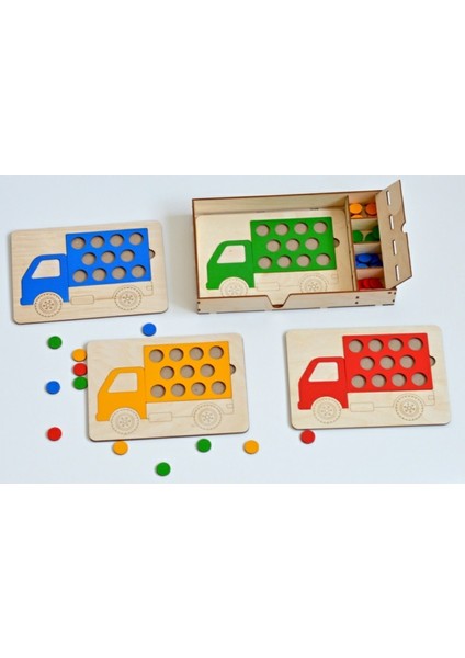 Renkli Ahşap Kamyon Modeli Eğitici Oyunu, Çocuklar Için Renk Keşfi Seti modelleri