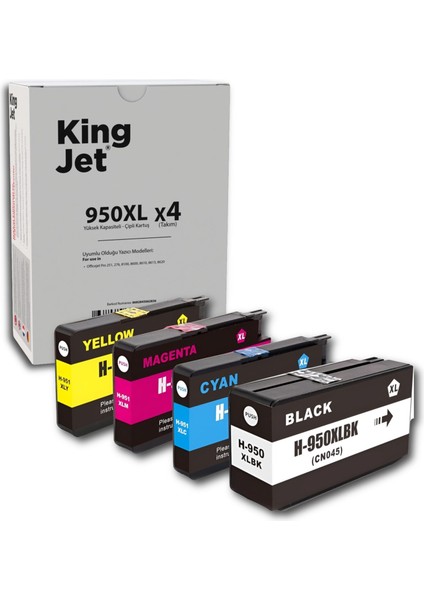 Hp Officejet Pro 8640 Uyumlu Yüksek Kapasiteli 4 Renk (Takım) Çipli Muadil Kartuş | 950XL
