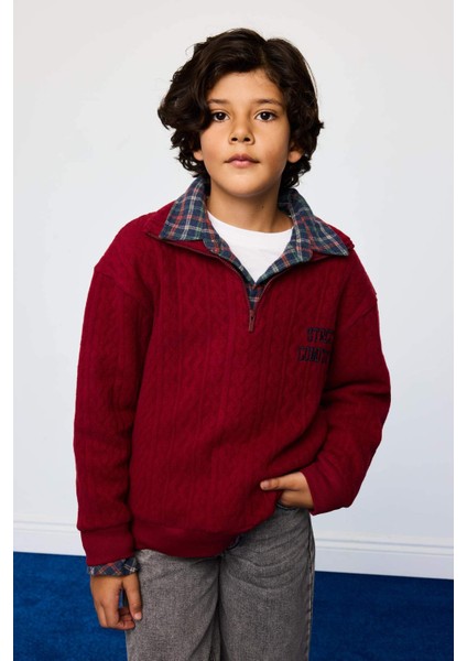 Erkek Çocuk Oversize Geniş Kalıp Yarım Fermuarlı Baskılı Jakarlı Sweatshirt G5384A825WN