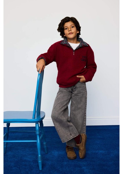 Erkek Çocuk Oversize Geniş Kalıp Yarım Fermuarlı Baskılı Jakarlı Sweatshirt G5384A825WN fiyatları