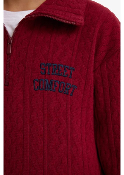 Erkek Çocuk Oversize Geniş Kalıp Yarım Fermuarlı Baskılı Jakarlı Sweatshirt G5384A825WN fırsatları