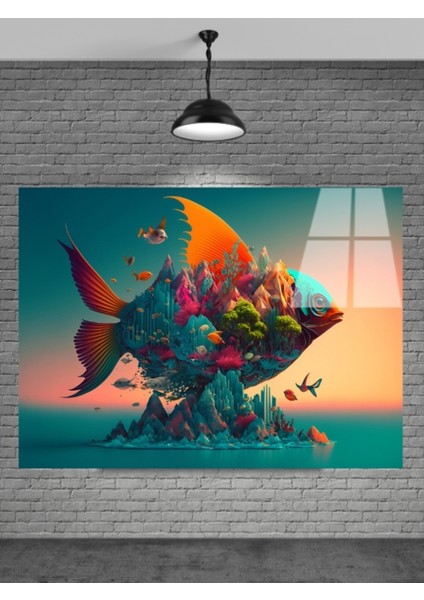 3D Balık Cam Tablo
