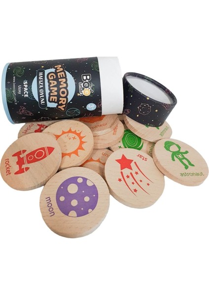 Ahşap Uzay Hafıza Oyunu, Ingilizce Destekli, Eğlenceli ve Öğretici Çocuk Oyunu