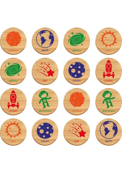 Ahşap Uzay Hafıza Oyunu, Ingilizce Destekli, Eğlenceli ve Öğretici Çocuk Oyunu modelleri