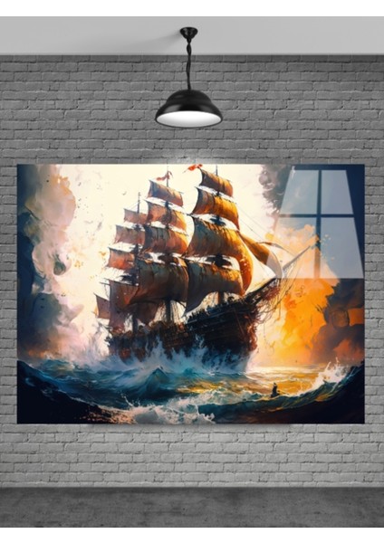 Denizdeki Gemi Cam Tablo