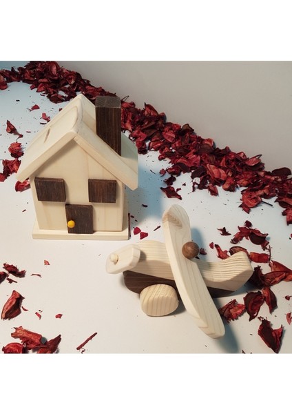 Ahşap Bebek Uçak ve Kumbara Seti, Dekoratif ve Eğitici Çocuk Oyunu fiyatları