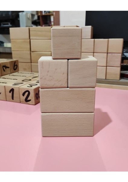Doğal Ahşap Küp Bloklar, Ham ve Zımparalı, 5'li Set