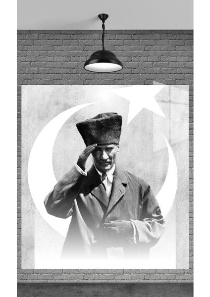 Gazi Mustafa Kemal Atatürk Tablosu Temperli Cam Üzerine Sevgilinize Yılbaşı Hediye