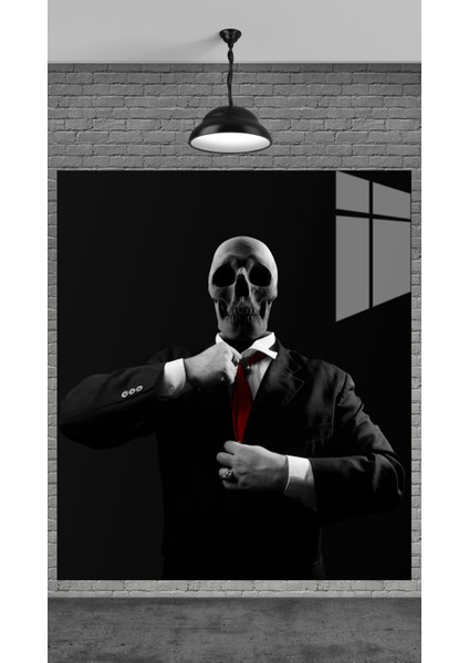 Takım Elbiseli Kuru Kafa Tablosu Temperli Cam Üzerine Sevgilinize Yılbaşı Hediye