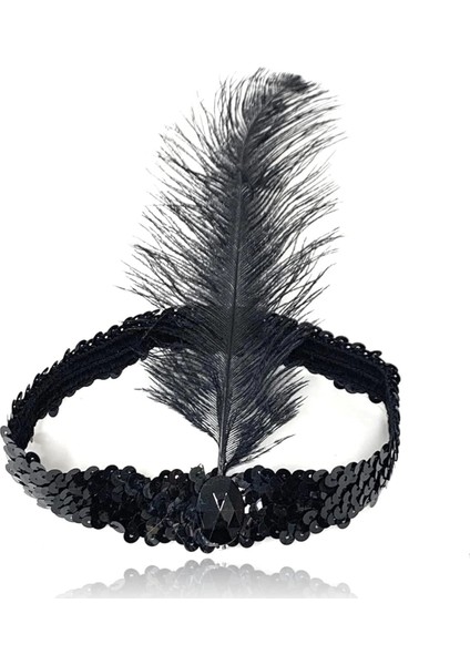 Siyah Renk Çarliston Başlık 90 Lı Yıllar 80 Li Yıllar Tüylü Saç Bandı fırsatları