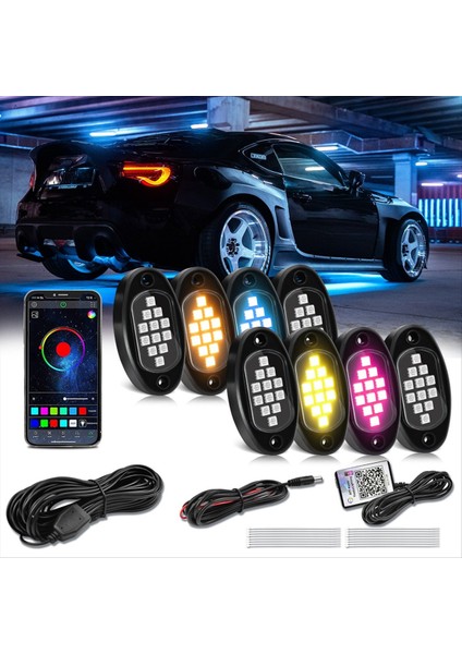 Rgb LED Kaya Işıkları Atv Utv Suv Için Uygulama Kontrolü Çok Molorlu Işıkları ile Çok Fonksiyonlu Neon Undergow Su Geçirmez Işık A (Yurt Dışından) indirimleri
