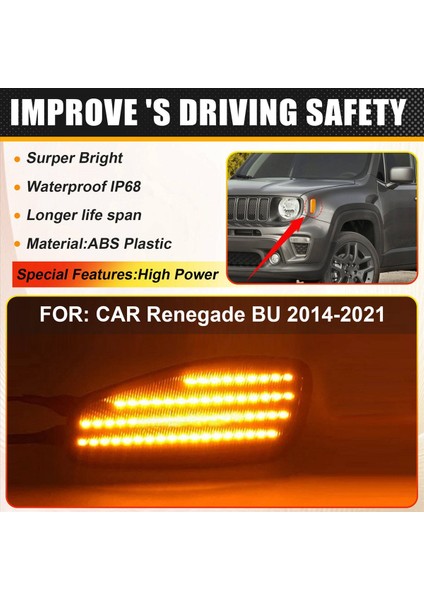 Araba LED Ön Yan Işaretçi Işık Dönüş Sinyal Lambaları 68256049AA 68256050AA Jeep Renegade Bu 2014-2021 Sol El Sürücüsü (Yurt Dışından) fırsatları