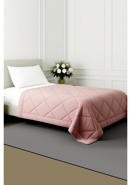 Polycotton Fırçalı Tek Kişilik Yorgan Gri-Gül Kurusu (155x215)