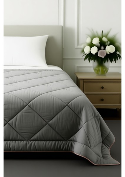 Polycotton Fırçalı Tek Kişilik Yorgan Gri-Gül Kurusu (155x215) fırsatları