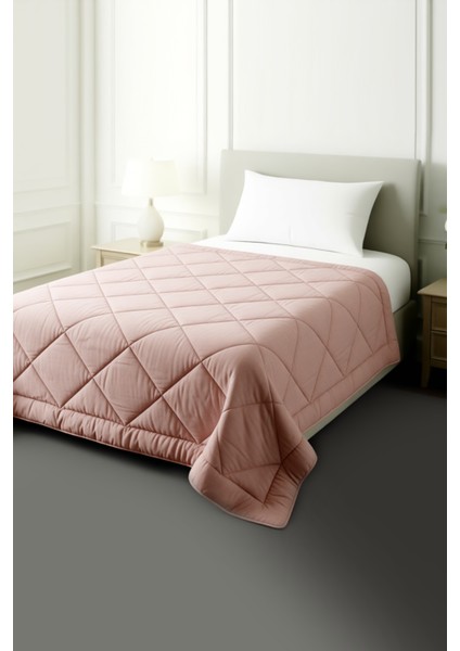 Polycotton Fırçalı Tek Kişilik Yorgan Gri-Gül Kurusu (155x215)