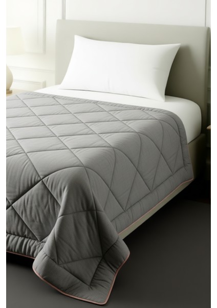 Polycotton Fırçalı Tek Kişilik Yorgan Gri-Gül Kurusu (155x215)