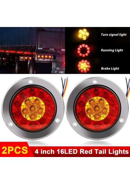 2pcs Kırmızı/amber 16 LED 4 Inç Turlu Kamyon Römorku Fren Durma Dönüş Sinyali Kuyruk Işıkları Su Geçirmez 12-24V (Yurt Dışından) fiyatları