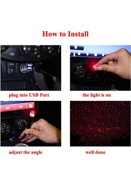 Araba USB Yıldız Gece Işıkları Iç Tavan Işıkları Atmosfer Işığı Yatak Odası Parti Dekoru Kırmızı Için 3 Desen Lens (Yurt Dışından) indirimleri