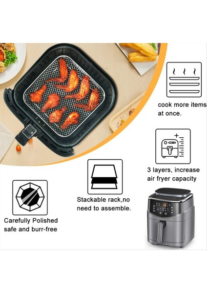 Hava Fritöz Rafları, Kare Üç Katmanlı Istiflenebilir Paslanmaz Çelik Raf (Yurt Dışından) modelleri