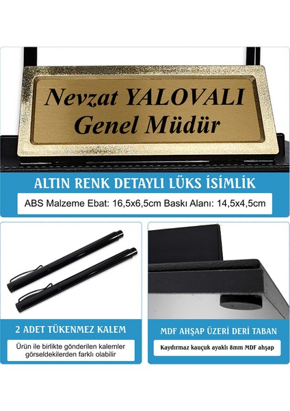 PR2655 Altın Renk Detaylı Siyah Deri Masa Üstü Isimlik Masa Isimliği fiyatları