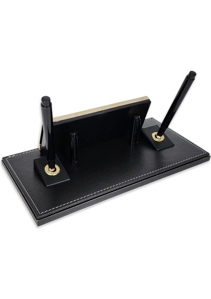 PR2655 Altın Renk Detaylı Siyah Deri Masa Üstü Isimlik Masa Isimliği modelleri