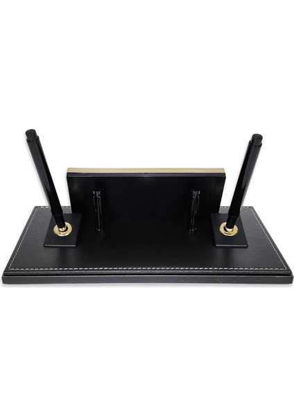 PR2655 Altın Renk Detaylı Siyah Deri Masa Üstü Isimlik Masa Isimliği indirimleri