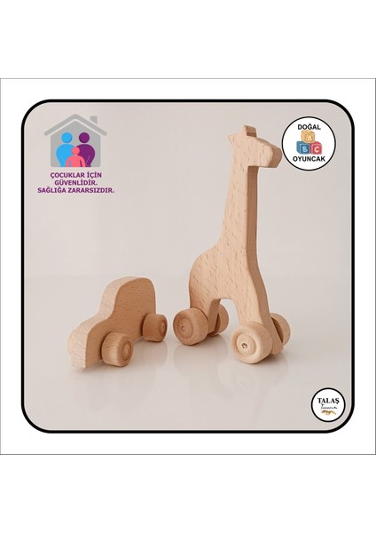 Doğal Ahşap Araba ve Zürafa Oyuncağı, Akrilik Boya Seti, Kahverengi fiyatları