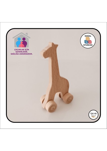 Doğal Ahşap Araba ve Zürafa Oyuncağı, Akrilik Boya Seti, Kahverengi modelleri