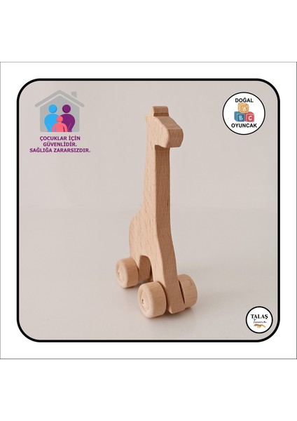 Doğal Ahşap Araba ve Zürafa Oyuncağı, Akrilik Boya Seti, Kahverengi fırsatları