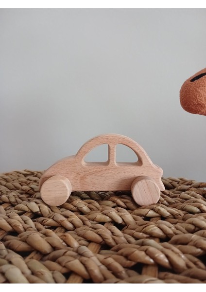 Bej Renkli Ahşap Bebek ve Çocuk Vosvos Araba Eğitici Oyuncak