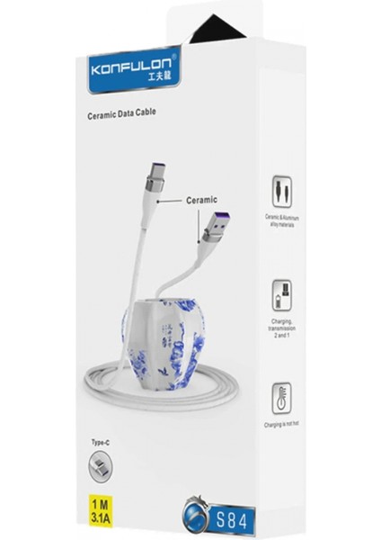 S84 Seramik Uçlu Type-C 1m 3.1A - Beyaz fiyatları