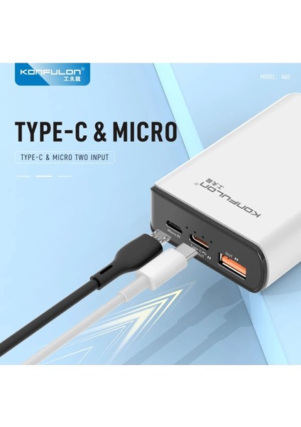 MYT09 A6Q 22.5W USB 3.0 ve 20W Type-C Çıkışlı 10.000 Mah Pd Powerbank - Siyah