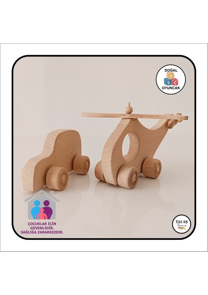 Doğal Ahşap Helikopter, Ahşap Araba ve Akrilik Boya Seti, Kahverengi Renkli Oyuncaklar fiyatları