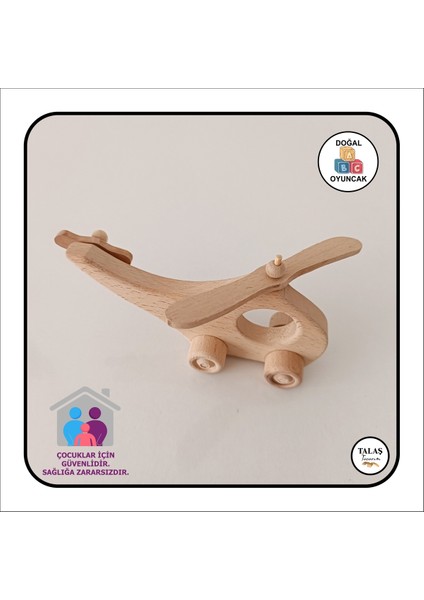 Doğal Ahşap Helikopter, Ahşap Araba ve Akrilik Boya Seti, Kahverengi Renkli Oyuncaklar fırsatları