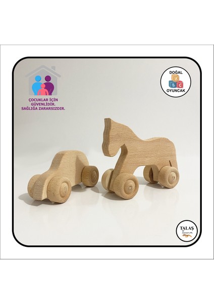 Doğal Ahşap At Arabası ve Akrilik Boya Seti, Kahverengi fiyatları