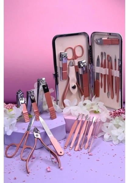Profesyonel Çantalı Tırnak Bakım Manikür Seti Pembe Renk 12 Parça fiyatları