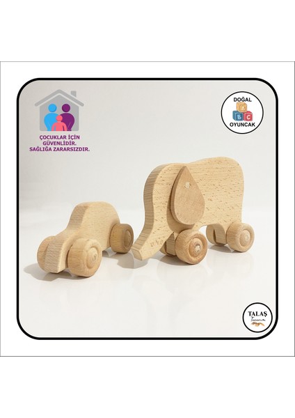 Doğal Ahşap Fil Oyuncak, Ahşap Araba ve Akrilik Boya Seti, Kahverengi fiyatları