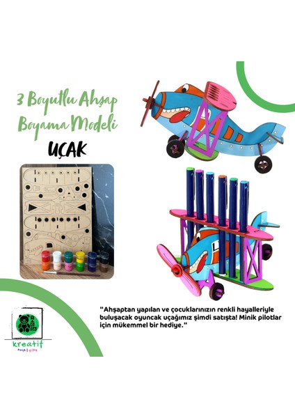 3D Ahşap Uçak Boyama ve Puzzle Seti, Renkli ve Eğlenceli Tasarım